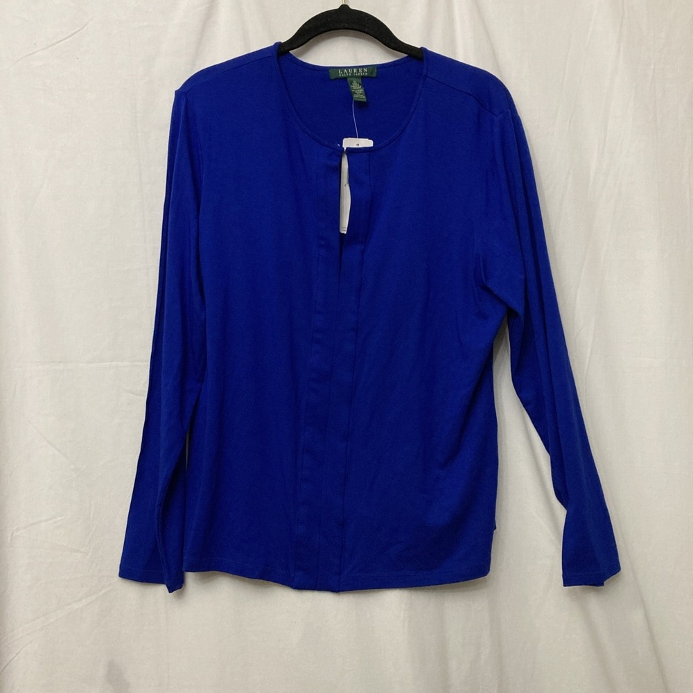 NWT Lauren Ralph Lauren Women's Blue Long-Sleeve Keyhole Neck Top - SZ XL